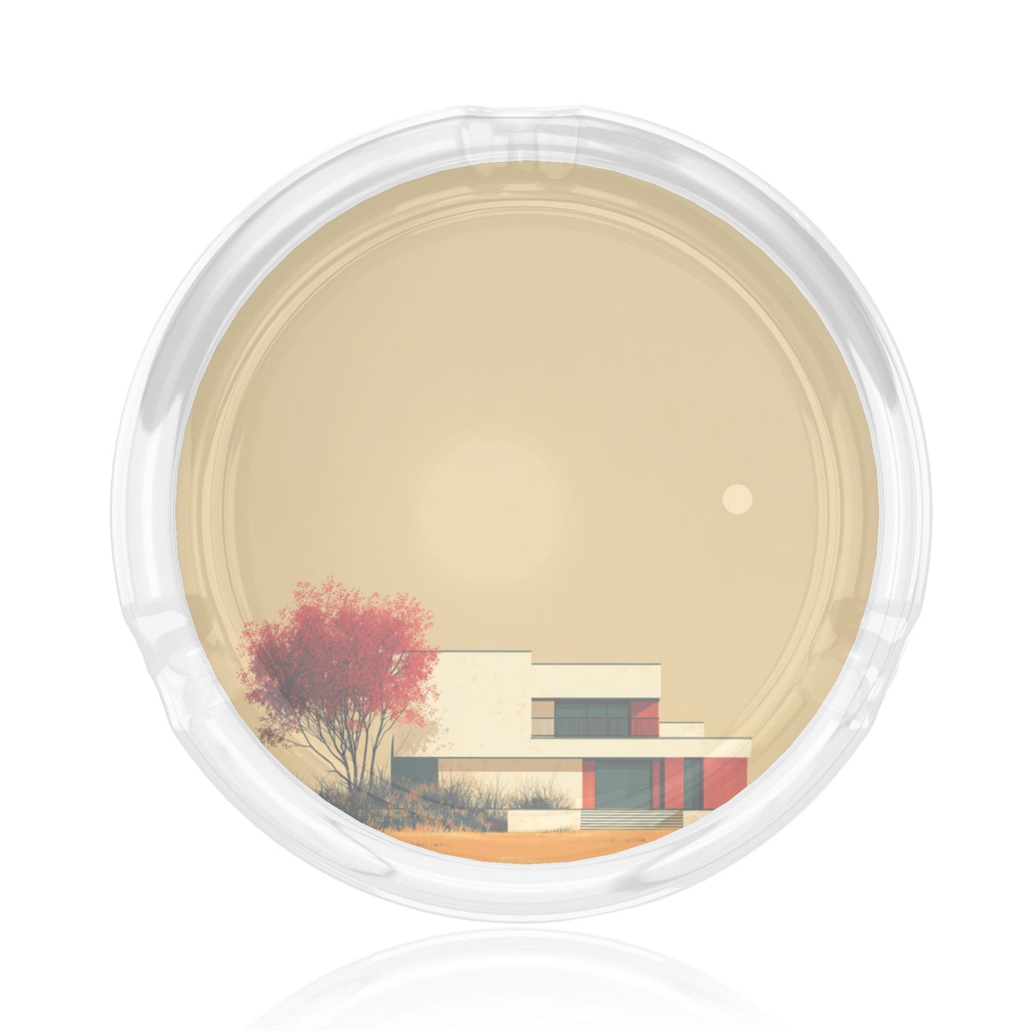 Modern Architecture Style Round Glass Ashtray|High-Transparency Heat-Resistant Ashtray with 3 Grooves|Functional & Decorative for Home or Office