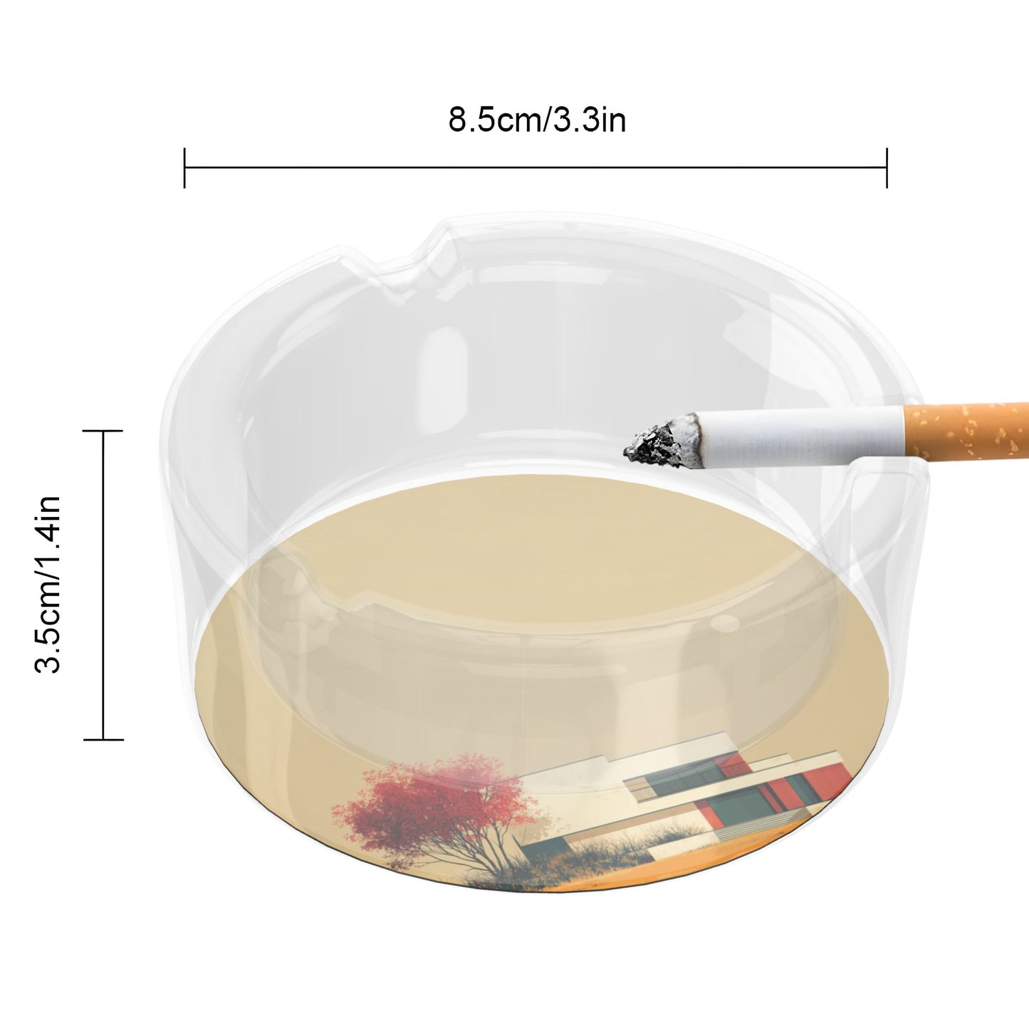 Modern Architecture Style Round Glass Ashtray|High-Transparency Heat-Resistant Ashtray with 3 Grooves|Functional & Decorative for Home or Office