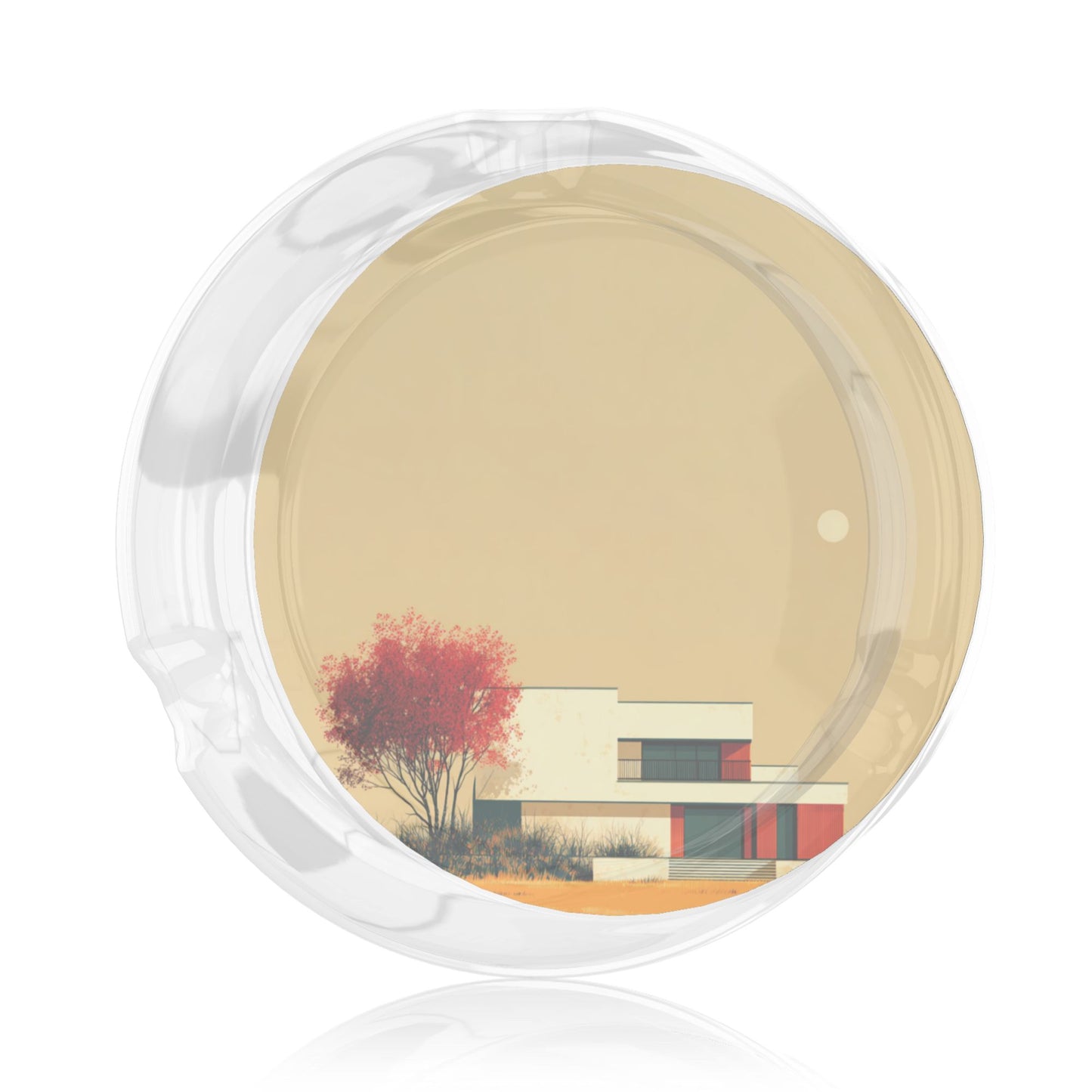 Modern Architecture Style Round Glass Ashtray|High-Transparency Heat-Resistant Ashtray with 3 Grooves|Functional & Decorative for Home or Office