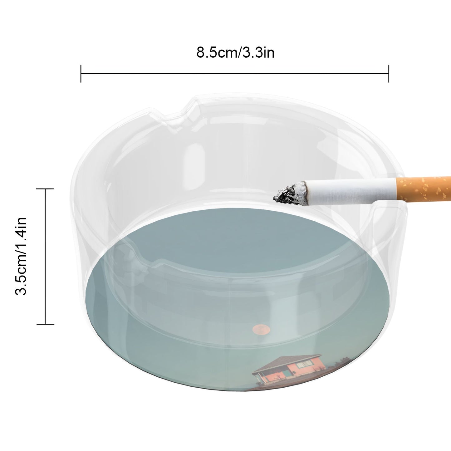Round Glass Ashtray with Moonlight Illustration|Heat-Resistant Clear Glass|3-Groove Decorative Ashtray for Home or Office Use