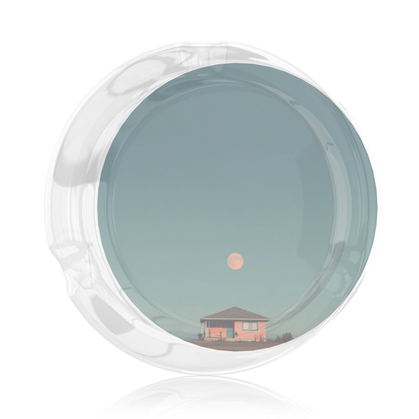 Round Glass Ashtray with Moonlight Illustration|Heat-Resistant Clear Glass|3-Groove Decorative Ashtray for Home or Office Use