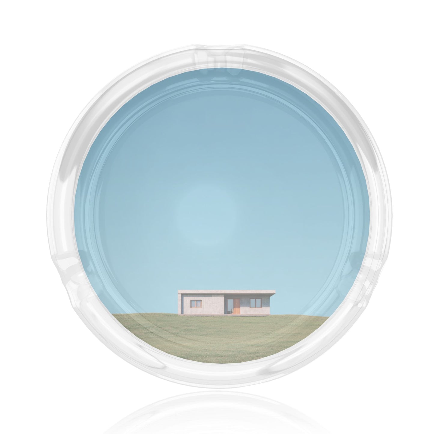 Minimalist Blue Sky Glass Ashtray|Round Clear Heat-Resistant Design with 3 Grooves|Scenic Illustration for Home or Office