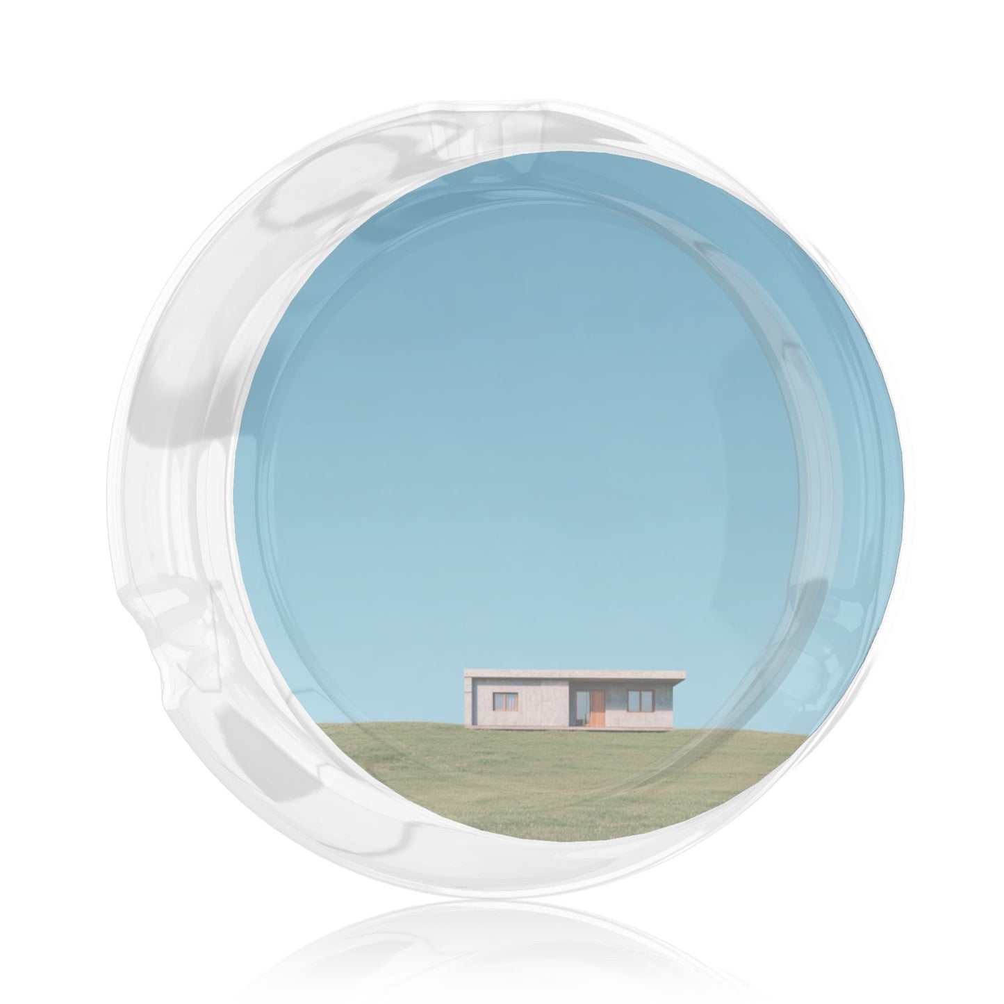 Minimalist Blue Sky Glass Ashtray|Round Clear Heat-Resistant Design with 3 Grooves|Scenic Illustration for Home or Office