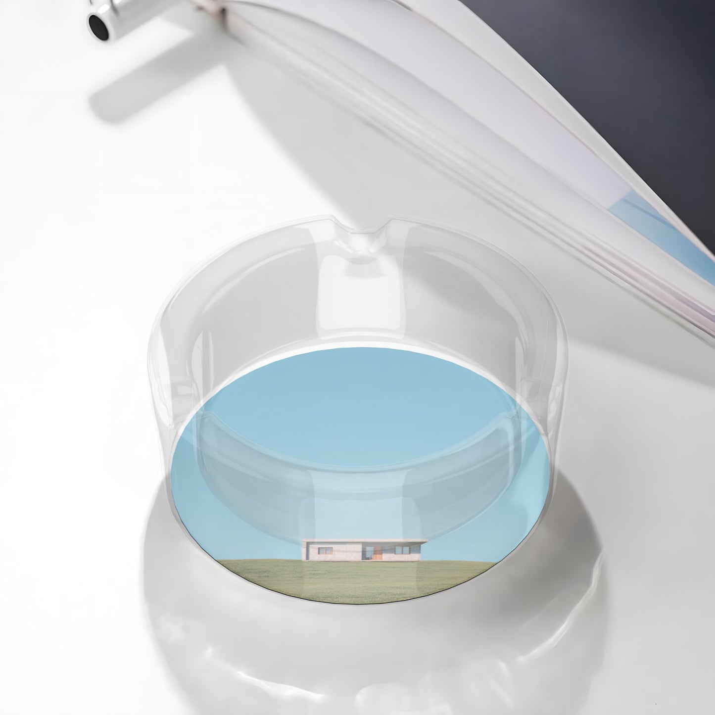 Minimalist Blue Sky Glass Ashtray|Round Clear Heat-Resistant Design with 3 Grooves|Scenic Illustration for Home or Office