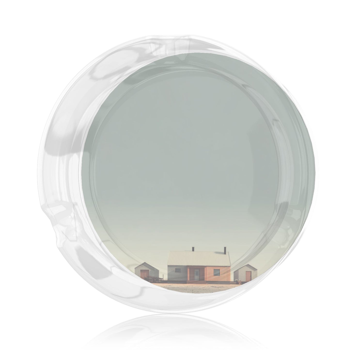 Minimalist Building Illustration Round Glass Ashtray|Clear Heat-Resistant Glass with 3 Cigarette Grooves|Home & Office Decorative Ashtray