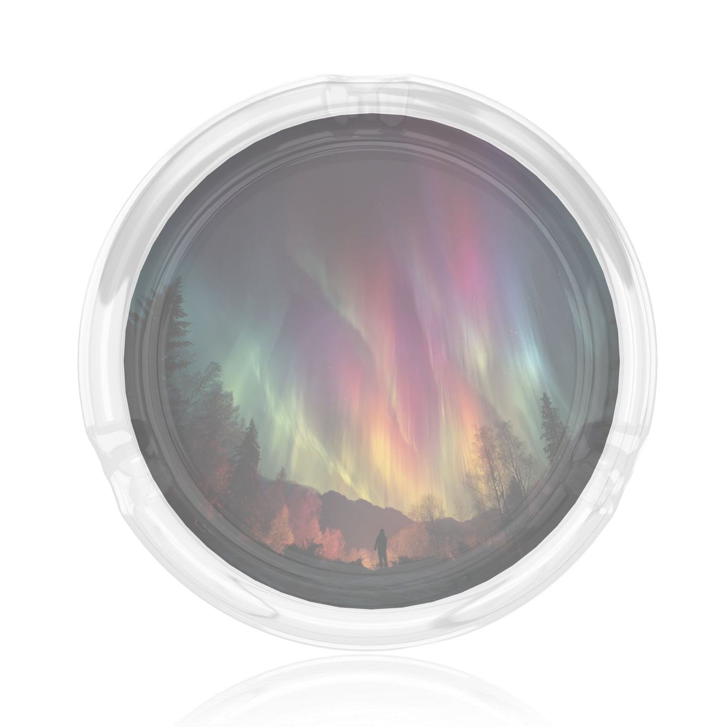 Aurora Forest Round Glass Ashtray|Clear Heat-Resistant Glass with 3 Grooves|Decorative Ashtray for Home or Office Use