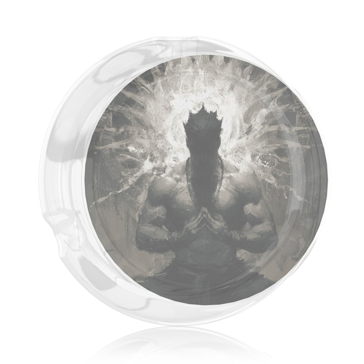 Black & White Energy Storm Glass Ashtray|Round Clear Heat-Resistant Glass with HD Print|3-Groove Artistic Ashtray for Home or Office