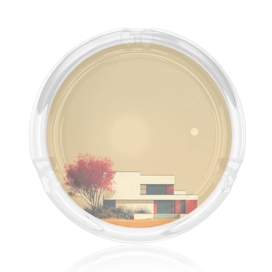 Modern Architecture Style Round Glass Ashtray｜High-Transparency Heat-Resistant Ashtray with 3 Grooves｜Functional & Decorative for Home or Office