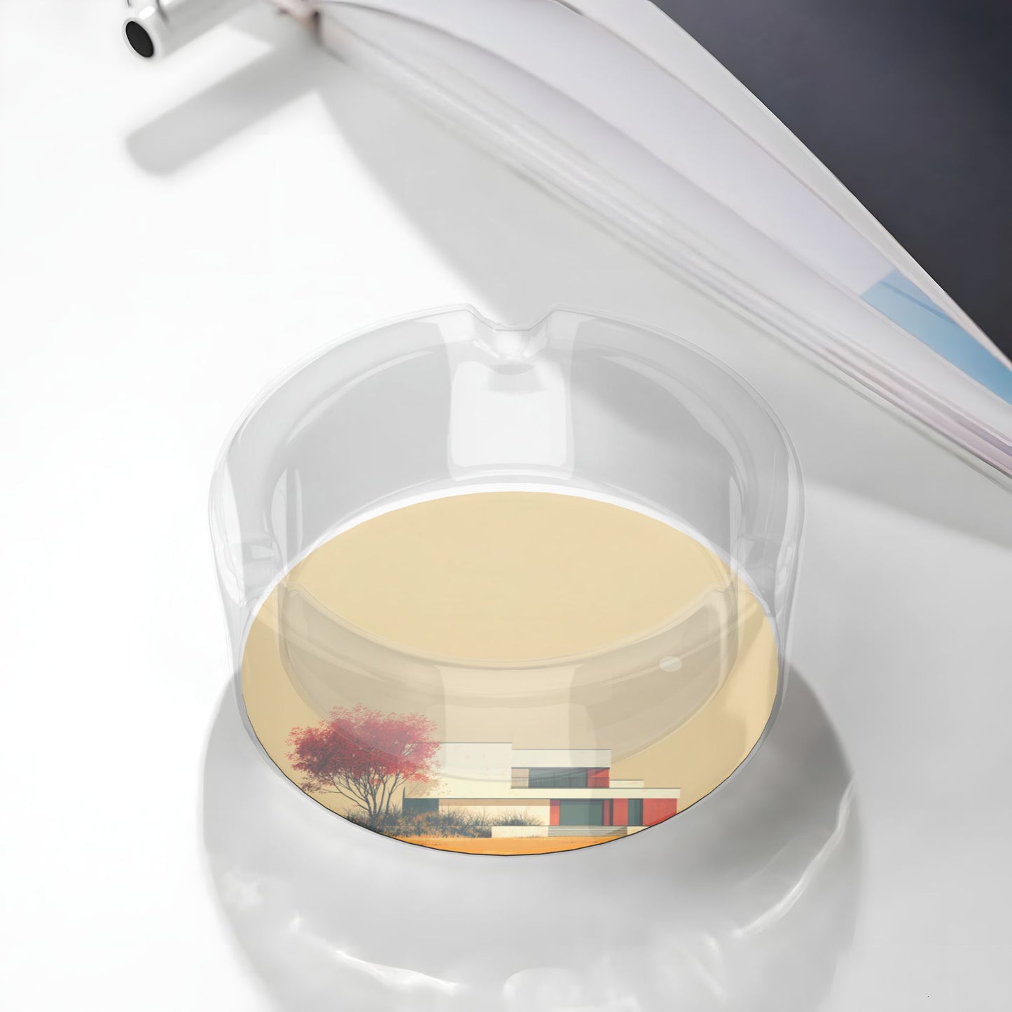 Modern Architecture Style Round Glass Ashtray｜High-Transparency Heat-Resistant Ashtray with 3 Grooves｜Functional & Decorative for Home or Office