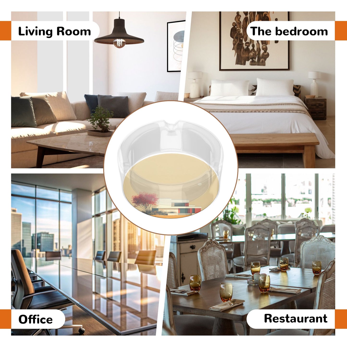 Modern Architecture Style Round Glass Ashtray｜High-Transparency Heat-Resistant Ashtray with 3 Grooves｜Functional & Decorative for Home or Office