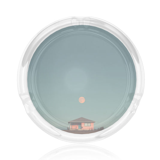 Round Glass Ashtray with Moonlight Illustration｜Heat-Resistant Clear Glass｜3-Groove Decorative Ashtray for Home or Office Use