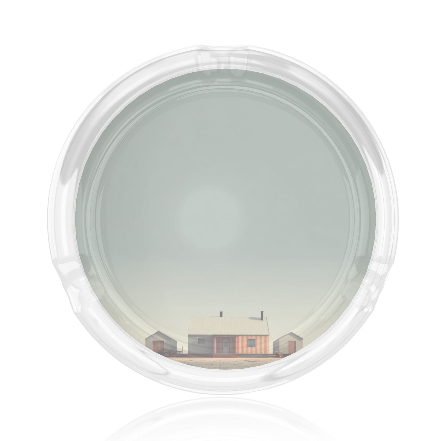 Minimalist Building Illustration Round Glass Ashtray｜Clear Heat-Resistant Glass with 3 Cigarette Grooves｜Home & Office Decorative Ashtray