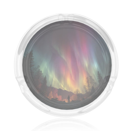 Aurora Forest Round Glass Ashtray｜Clear Heat-Resistant Glass with 3 Grooves｜Decorative Ashtray for Home or Office Use