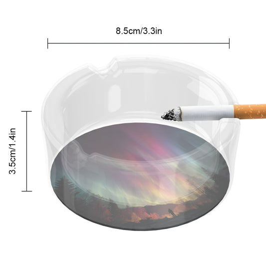 Aurora Forest Round Glass Ashtray｜Clear Heat-Resistant Glass with 3 Grooves｜Decorative Ashtray for Home or Office Use