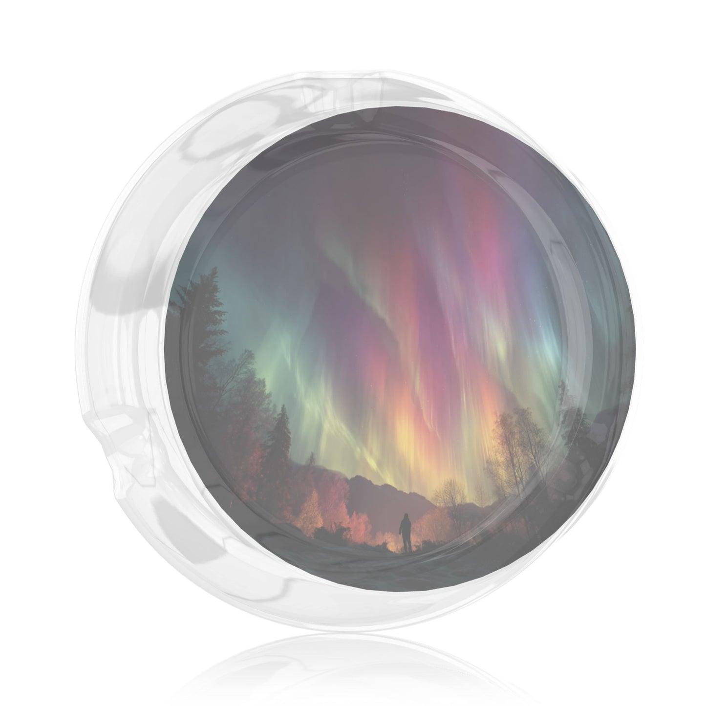 Aurora Forest Round Glass Ashtray｜Clear Heat-Resistant Glass with 3 Grooves｜Decorative Ashtray for Home or Office Use