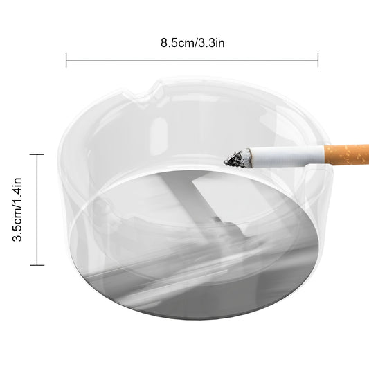 Black & White Photography Art Glass Ashtray｜Round Heat-Resistant Clear Glass with 3 Grooves｜Minimalist Decorative Ashtray for Home or Office