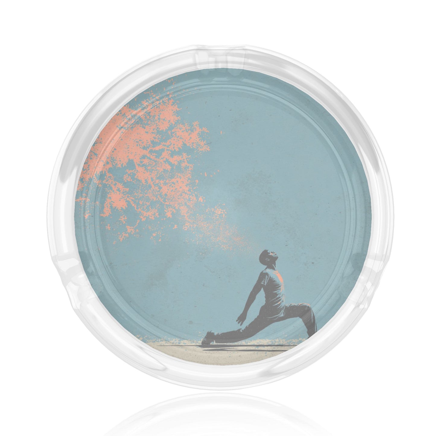 Street-Style Sports Art Glass Ashtray｜Round Clear Glass with HD Illustration｜3-Groove Heat-Resistant Ashtray for Home or Office