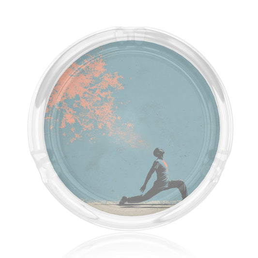 Street-Style Sports Art Glass Ashtray｜Round Clear Glass with HD Illustration｜3-Groove Heat-Resistant Ashtray for Home or Office
