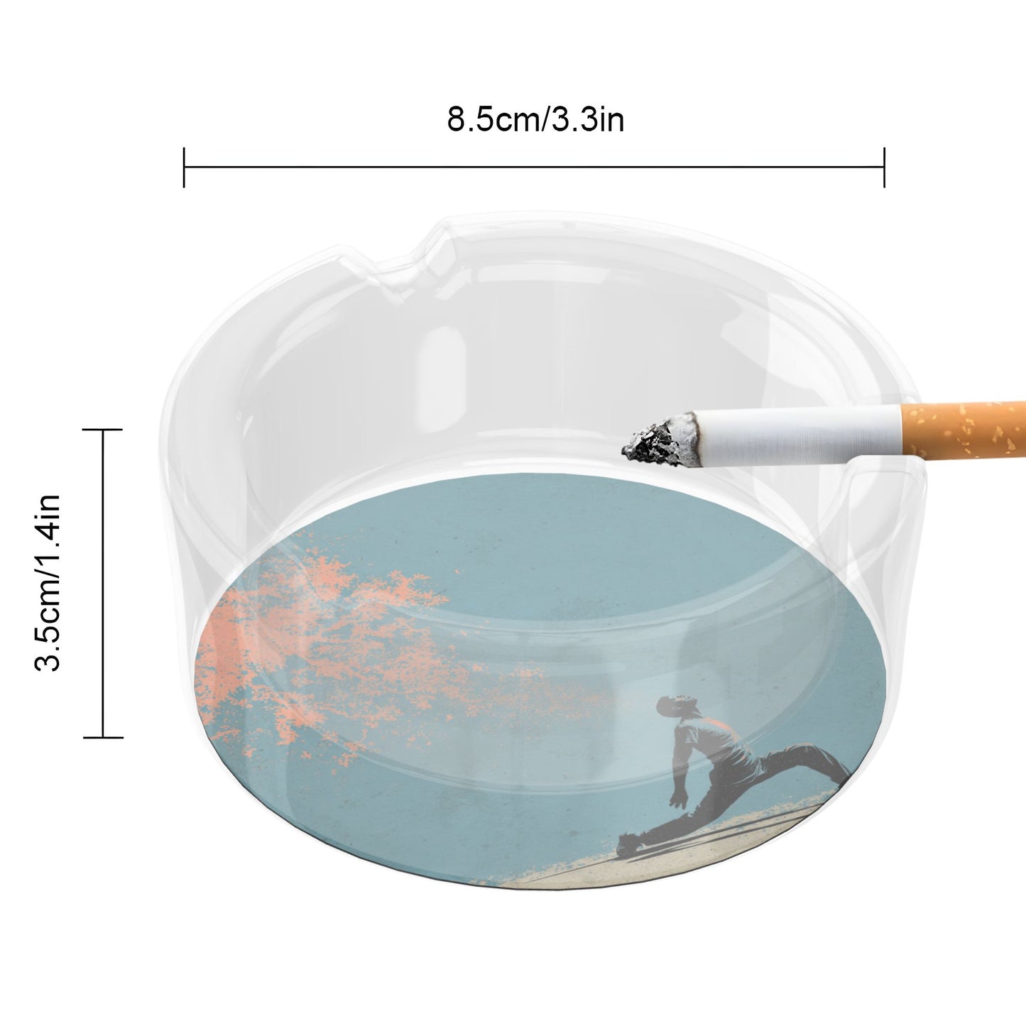 Street-Style Sports Art Glass Ashtray｜Round Clear Glass with HD Illustration｜3-Groove Heat-Resistant Ashtray for Home or Office