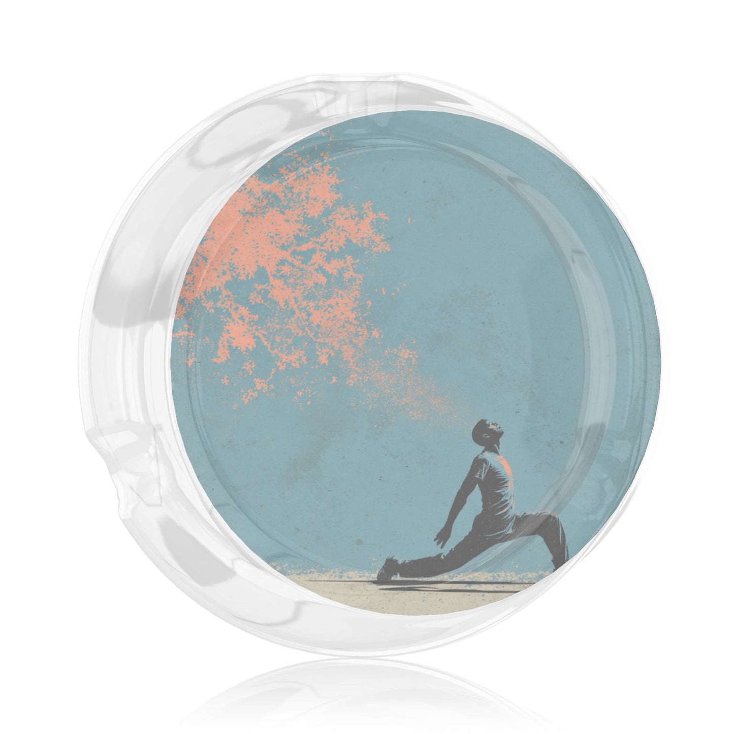 Street-Style Sports Art Glass Ashtray｜Round Clear Glass with HD Illustration｜3-Groove Heat-Resistant Ashtray for Home or Office
