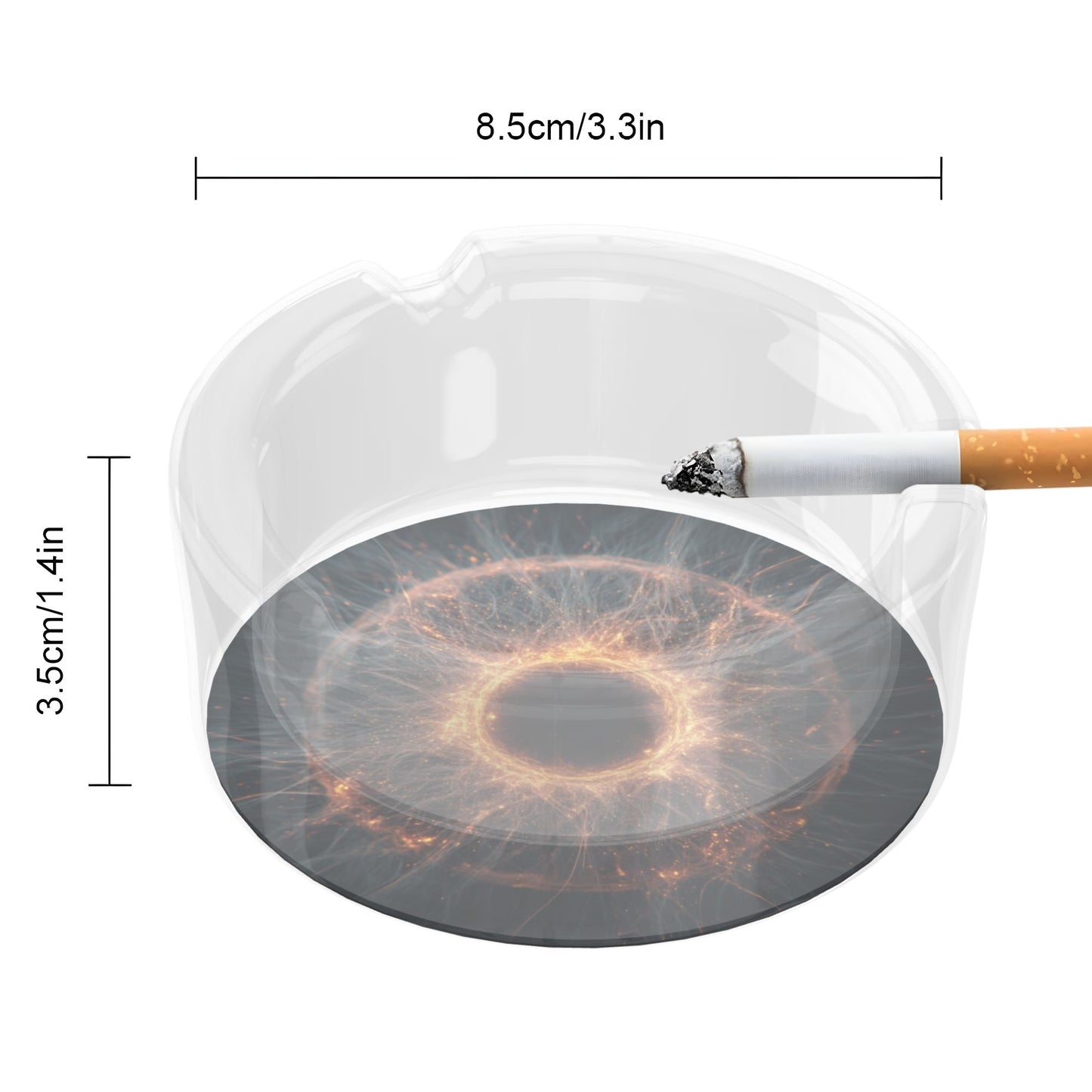 Galaxy Energy Burst Glass Ashtray｜Round Clear Heat-Resistant Glass with 3 Grooves｜Sci-Fi Decorative Tray for Home or Office