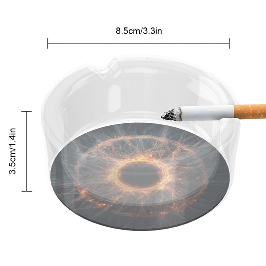 Galaxy Energy Burst Glass Ashtray｜Round Clear Heat-Resistant Glass with 3 Grooves｜Sci-Fi Decorative Tray for Home or Office
