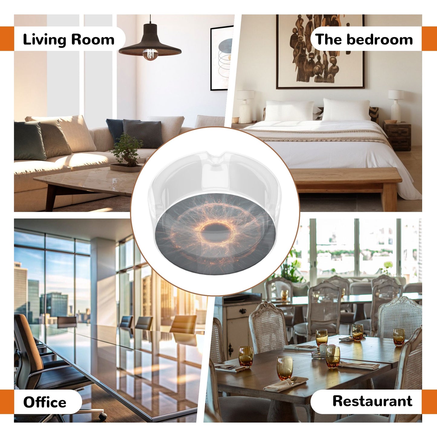 Galaxy Energy Burst Glass Ashtray｜Round Clear Heat-Resistant Glass with 3 Grooves｜Sci-Fi Decorative Tray for Home or Office
