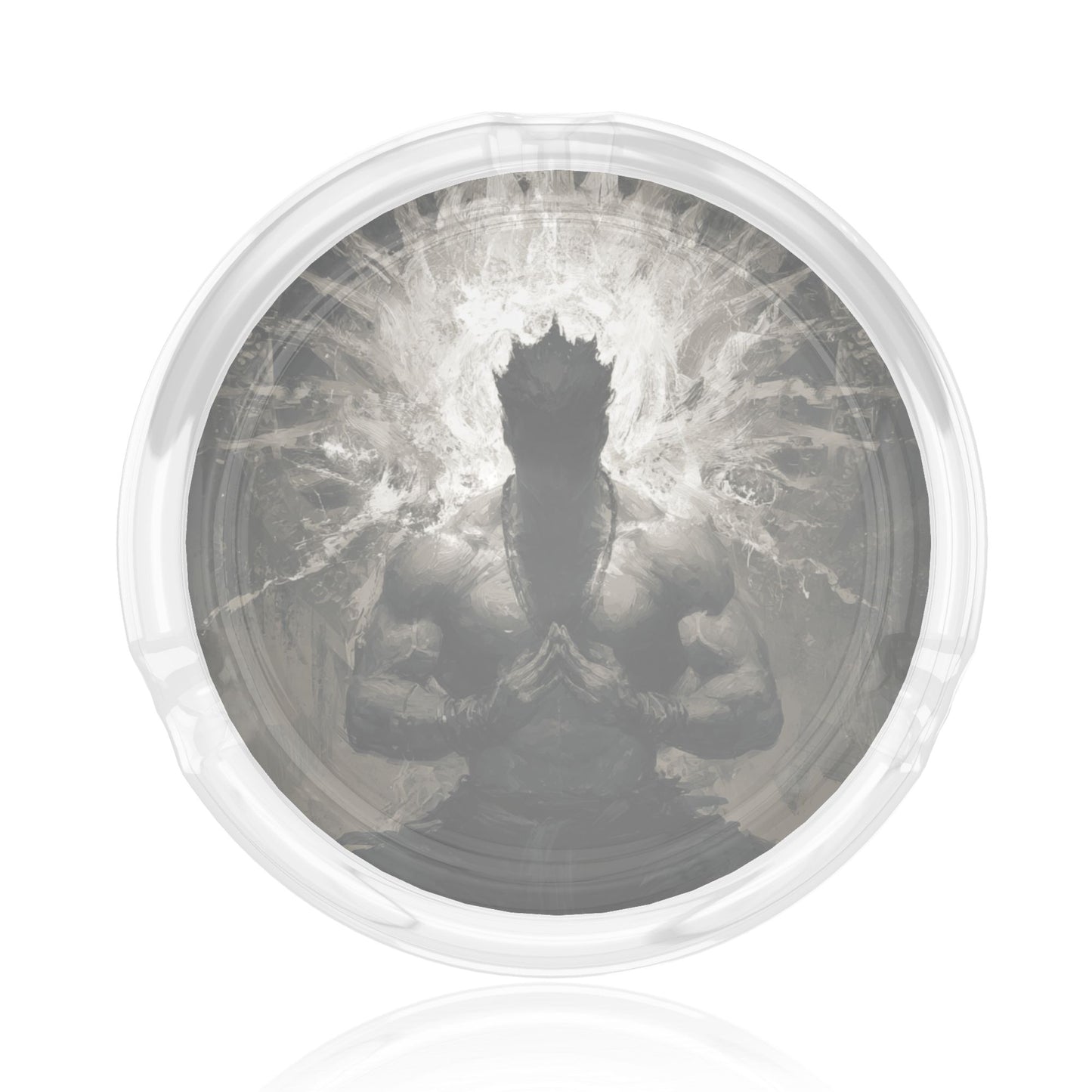 Black & White Energy Storm Glass Ashtray｜Round Clear Heat-Resistant Glass with HD Print｜3-Groove Artistic Ashtray for Home or Office