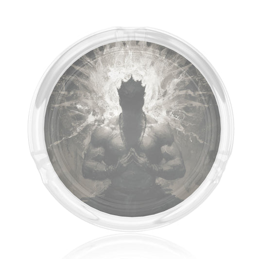 Black & White Energy Storm Glass Ashtray｜Round Clear Heat-Resistant Glass with HD Print｜3-Groove Artistic Ashtray for Home or Office