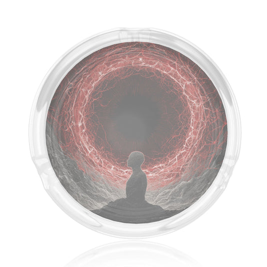 Meditation & Red Energy Eye Illustration Glass Ashtray｜Round Heat-Resistant Clear Glass with HD Print｜3-Groove Ashtray for Home, Office, or Art Space